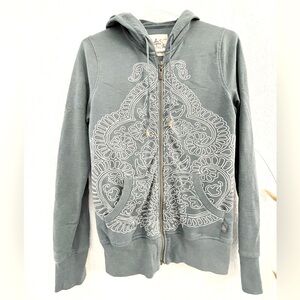 Prana // Boho Zip Up Sweater in Vintage Teal